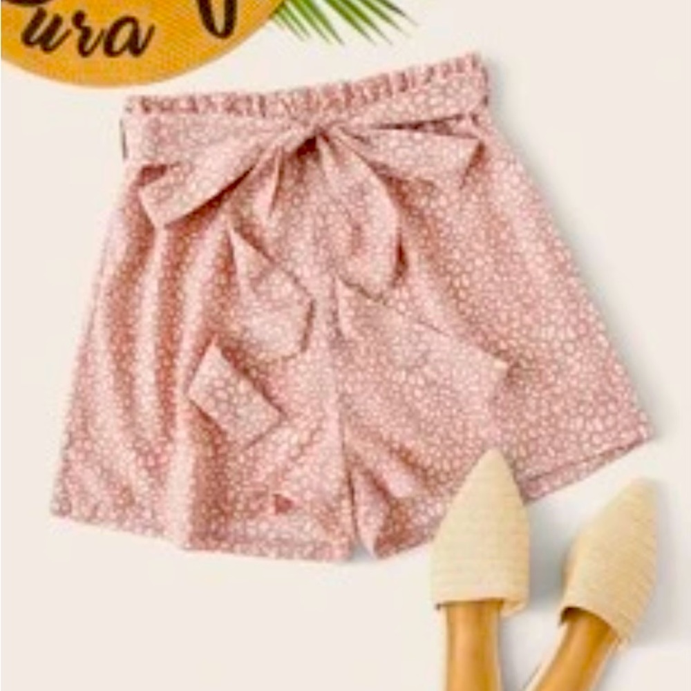 Shein paper bag waist belted leopard printed shorts